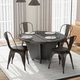 Costway Metal Dining Chair Set of 4 Indoor Stackable Kitchen Chairs in Dark Grey - thumbnail 3