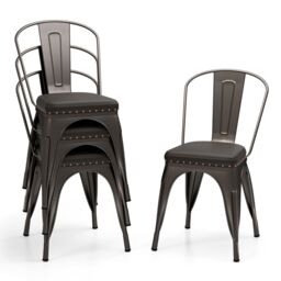 Costway Metal Dining Chair Set of 4 Indoor Stackable Kitchen Chairs in Dark Grey - thumbnail 9