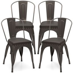 Costway Metal Dining Chair Set of 4 Indoor Stackable Kitchen Chairs in Dark Grey - thumbnail 1