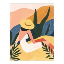 "Artery8 Nature Lover Sunbathing Woman Abstract Painting Wall Art Print - Size: W24"" x H32""" - thumbnail 1
