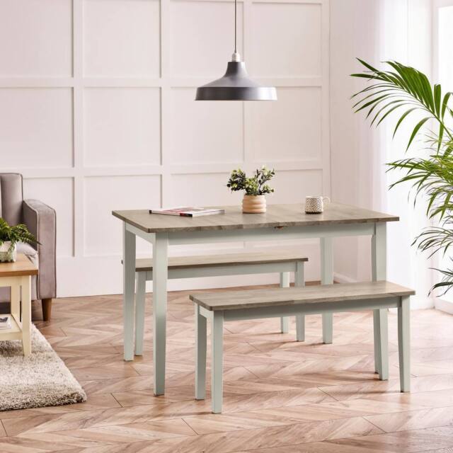 FurnitureboxUK Salcombe Extending Light Grey Wooden Table & 2 Tenby Benches - image 1