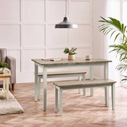 FurnitureboxUK Salcombe Extending Light Grey Wooden Table & 2 Tenby Benches - thumbnail 1