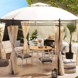 Wyld and Coco Round Gazebo 368cm Beige Fabric Black Steel Frame