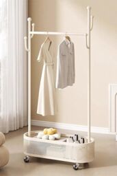 H&O Direct Small Clothes Rack with Wheels in White - thumbnail 3