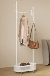 H&O Direct Small Clothes Rack with Wheels in White - thumbnail 1