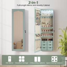 Gymax Mounted Jewellery Armoire With 5 LED Lights Lockable Jewelry Cabinet in Aqua - thumbnail 7