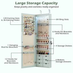 Gymax Mounted Jewellery Armoire With 5 LED Lights Lockable Jewelry Cabinet in Aqua - thumbnail 8