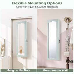 Gymax Mounted Jewellery Armoire With 5 LED Lights Lockable Jewelry Cabinet in Aqua - thumbnail 3