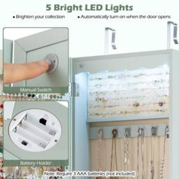 Gymax Mounted Jewellery Armoire With 5 LED Lights Lockable Jewelry Cabinet in Aqua - thumbnail 9