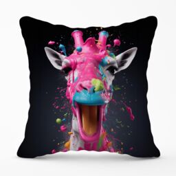 Warren Reed - Designer Splashart Giraffe Face Pink Outdoor Cushion - Size: 45 cm x 45 cm - thumbnail 1