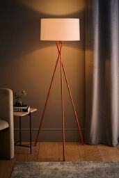 ValueLights Camden Copper Metal Tripod Floor Lamp with White Drum Lamp Shade - thumbnail 2