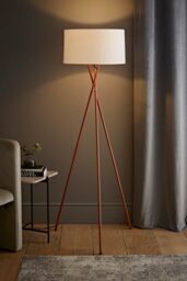 ValueLights Camden Copper Metal Tripod Floor Lamp with White Drum Lamp Shade