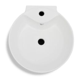 Berkfield Home Ceramic Stand Bathroom Sink Basin Faucet/Overflow Hole White Round - thumbnail 5