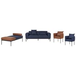 Wyld and Coco Dark Blue Faux Linen Armchair with Black Iron Legs - thumbnail 6