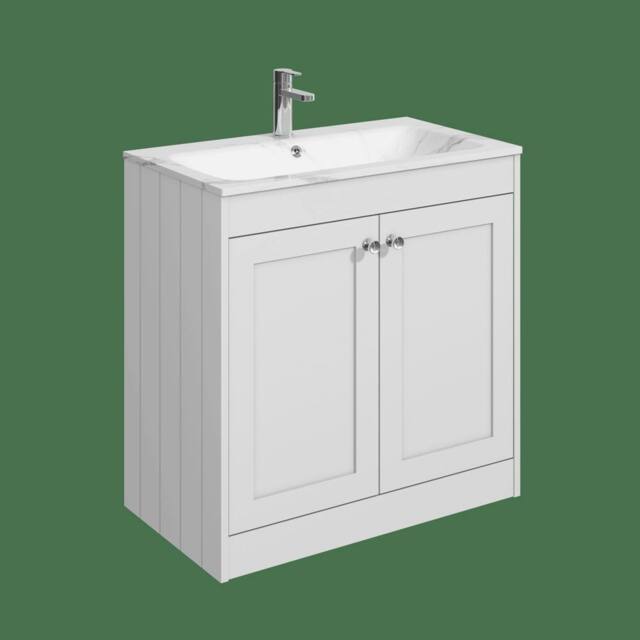 Balterley 800mm Floor Standing 2 Door Unit, Stone Basin 1 Tap Hole Satin White