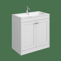 Balterley 800mm Floor Standing 2 Door Unit, Stone Basin 1 Tap Hole Satin White - thumbnail 1