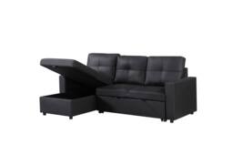 LUXURY LIFE Newhaven Leather 3 Seater Sofa Bed with Reversible Chaise in Black - thumbnail 4