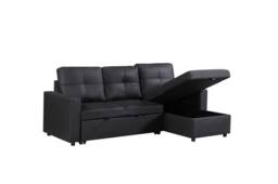 LUXURY LIFE Newhaven Leather 3 Seater Sofa Bed with Reversible Chaise in Black - thumbnail 3