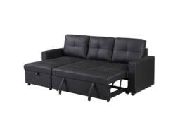 LUXURY LIFE Newhaven Leather 3 Seater Sofa Bed with Reversible Chaise in Black - thumbnail 5