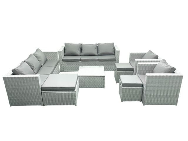 Fimous Outdoor Rattan Sofa Garden Furniture Set with 2 Armchairs Square Coffee Table 3 Footstools Light Grey Mixed - image 1
