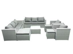 Fimous Outdoor Rattan Sofa Garden Furniture Set with 2 Armchairs Square Coffee Table 3 Footstools Light Grey Mixed - thumbnail 2