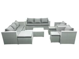 Fimous Outdoor Rattan Sofa Garden Furniture Set with 2 Armchairs Square Coffee Table 3 Footstools Light Grey Mixed - thumbnail 1