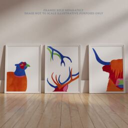 Artery8 Wall Art Print Pack of 3 A4 Scottish Highland Animals Highland Coo Cow Grouse Deer Abstract Colour Block Living Room s Set - thumbnail 6