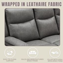 FURNITURE ONE Manual Recliners Sofa, Recliner Loveseat with Adjustable Backrest & Footrest - Grey - Size: 2 Seater - thumbnail 5