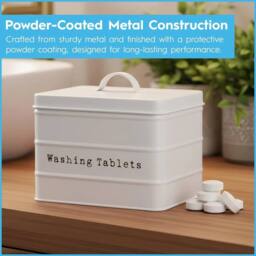 FLAVORA White Washing Tablets Storage Canister Vintage Metal Tin - Size: 1000mm
