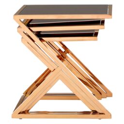 Orsina Elegant Set Of 3 Rose Gold Finish Nesting Tables, Space Saving Side Table For Livingroom, Sturdy Side Table - thumbnail 4