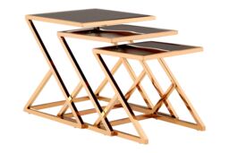 Orsina Elegant Set Of 3 Rose Gold Finish Nesting Tables, Space Saving Side Table For Livingroom, Sturdy Side Table - thumbnail 3