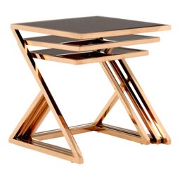 Orsina Elegant Set Of 3 Rose Gold Finish Nesting Tables, Space Saving Side Table For Livingroom, Sturdy Side Table - thumbnail 2