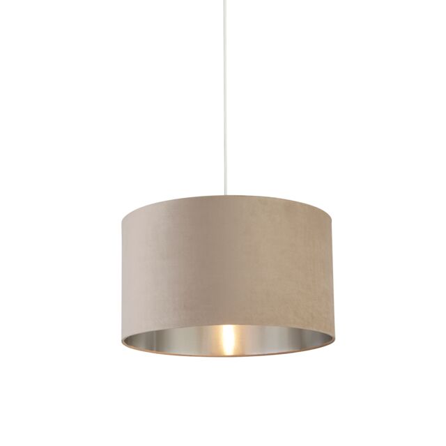 Lighting Collection Taupe Velvet Drum Shade Silver Inner D45Cm Lamp Shade - image 1