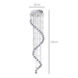 HOMCOM Modern Crystal Droplet Ceiling Light Spiral Cascading Chandelier Lamp in Silver - thumbnail 3