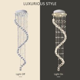 HOMCOM Modern Crystal Droplet Ceiling Light Spiral Cascading Chandelier Lamp in Silver - thumbnail 5