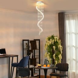 HOMCOM Modern Crystal Droplet Ceiling Light Spiral Cascading Chandelier Lamp in Silver - thumbnail 1