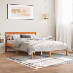 Berkfield Home Bed Frame without Mattress Wax Brown 135x190 cm Double Solid Wood Pine - thumbnail 1