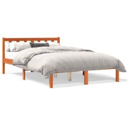 Berkfield Home Bed Frame without Mattress Wax Brown 135x190 cm Double Solid Wood Pine - thumbnail 2