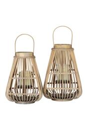 KDMD Large Peardrop Wicker Lantern with Glass Holder - Rustic Lighting in Brown - thumbnail 5