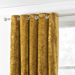 Paoletti Verona Crushed Velvet Eyelet Curtains in Yellow - Size: 229 cm width x 137 cm drop - thumbnail 2