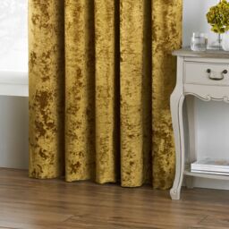 Paoletti Verona Crushed Velvet Eyelet Curtains in Yellow - Size: 229 cm width x 137 cm drop - thumbnail 3