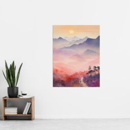 "Artery8 Mist At Sunrise Over Purple Mountains Enchanting Watercolour Extra Large XL Unframed Wall Art Poster Print - Size: W24"" x H32""" - thumbnail 4
