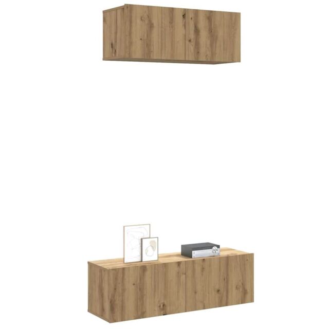 Berkfield Home 2 Piece TV Cabinet Set Wall-mounted Artisan Oak Engineered Wood in Brown - image 1
