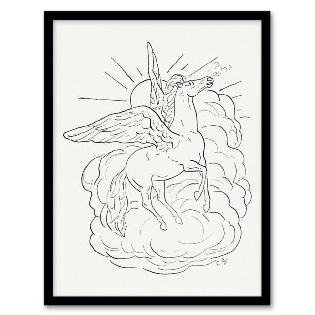 Artery8 Pegasus Flies In Front Of A Cloud Leo Gestel Framed Wall Art Print in White - Size: A4 - image 1