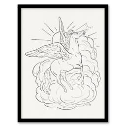 Artery8 Pegasus Flies In Front Of A Cloud Leo Gestel Framed Wall Art Print in White - Size: A4 - thumbnail 1