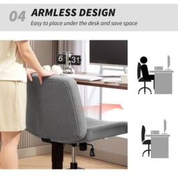 EONLION Grey-Office Desk Chair No Wheels with Wide Seat in Grey - Size: 100 cm - thumbnail 4