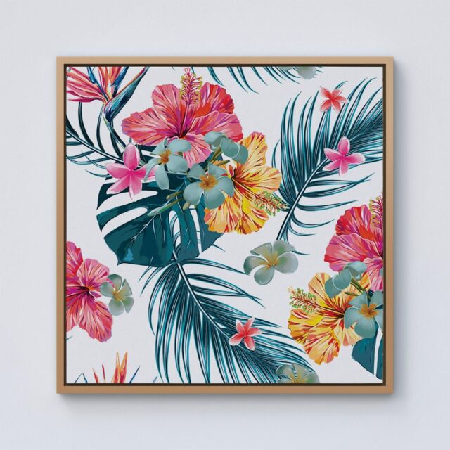 "Warren Reed - Designer Spring Summer Flowers Framed Canvas in Light Brown - Size: W16"" x H16""" - image 1