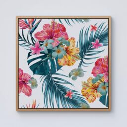 "Warren Reed - Designer Spring Summer Flowers Framed Canvas in Light Brown - Size: W16"" x H16""" - thumbnail 1
