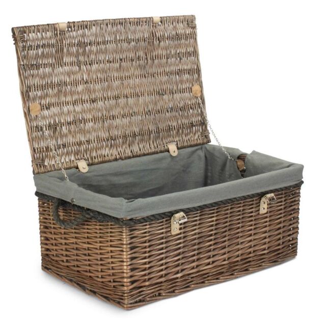 Red Hamper 62cm Antique Wash Picnic Basket Grey Cotton Lining - image 1