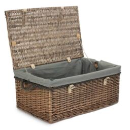 Red Hamper 62cm Antique Wash Picnic Basket Grey Cotton Lining